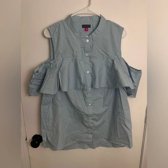 Women’s Off the shoulder button down blue blouse size XL Vance Camino #1434 - Picture 1 of 6